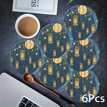 2片/4片/6片装硅胶餐垫，饰有月亮和伊斯兰灯笼图案，伊斯兰节日礼物，阿拉伯风格节日装饰，适用于餐桌、咖啡吧，四季皆宜，可水洗，可作餐垫、杯垫、沥水垫、厨房餐桌垫、室内/室外派对装饰、家居装饰，理想礼物 - 彩色 - 查看 8