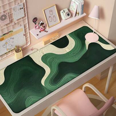 1 pieza Alfombrilla de ratón de color verde oscuro con textura y diseño ondulado, alfombrilla de escritorio minimalista y fluida, decoración de escritorio de oficina antideslizante para teclado