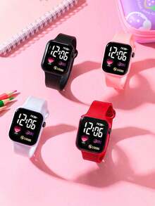 1pc Children & Teen's Cute Cartoon Heart Shape Fashion Digital Watch With Time & Date Display, Suitable As Girls Gift For Holiday, Back To School - Multicolor - View 6