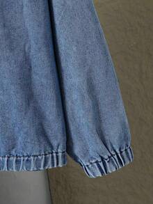 少女休闲时尚雪花水洗半拉链刺绣心形牛仔上衣，适合节日、四季穿着