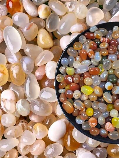 200g/300g/500g Sakura Agate Stone And Colorful Agate Pebbles, Fish Tank Decor, Home Decor, Aquarium Decor, Succulent Plant Pot, Gardening Landscape Decoration, Fish Tank Gravel