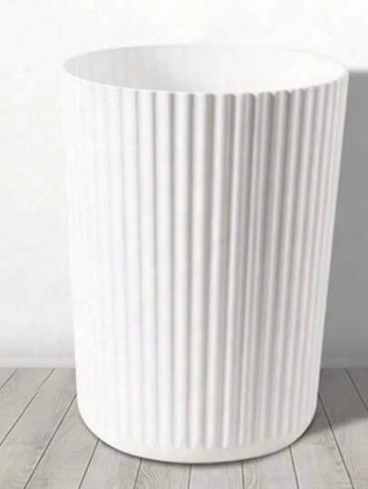 1pc White Striped Household Trash Can, Waterproof, Anti-Fouling, Portable, Large Capacity, Suitable For Bedroom, Bathroom, Kitchen And Other Occasions, Also Applicable To Office, Bedroom, Kitchen, Bathroom And Living Room. Open-Mouth Design, Large Capacity, Cylindrical, No Power Required. [M Size Is Relatively Small, Suitable For Desktop Trash Can. Recommend Choosing A Larger Size.]