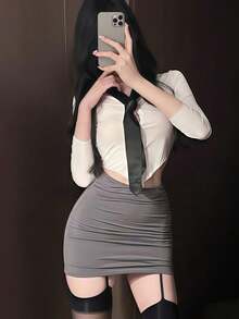 1pc Sweet & Spicy Schoolgirl Uniform Outfit, Slim Fit JK Style Costume Set For COSPLAY, Role Play, Suitable For Festivals, Parties, Performances, Stage Shows - Includes Top + Skirt