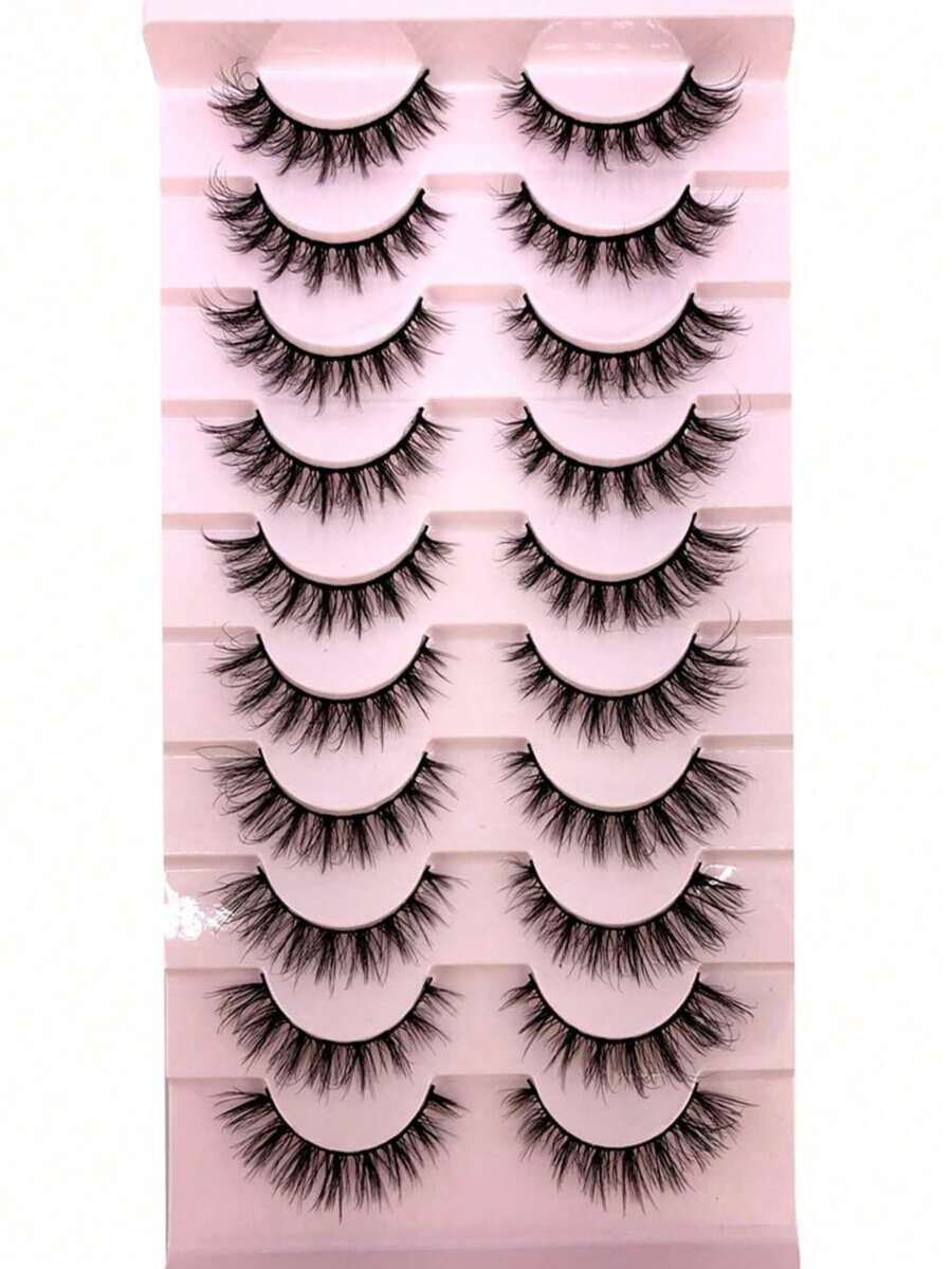 10 Pairs 3D Faux Mink Dramatic Volume Eyelashes, Thick Long Thin Natural Mink Lash Set, Short Full Natural False Eyelashes, Fluffy Lashes - Black - View 1