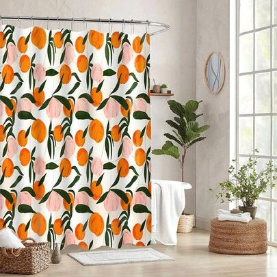 Peach Pattern Shower Curtain, Colorful Peach Print Shower Curtain, Suitable For Bathroom Decor, General Room Decor, Home Decor Set, Bathroom Accessories Bathtub Curtain