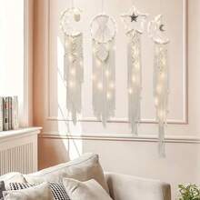 1 pezzo Decorazione da appendere a parete con combinazione di luna e stelle, artigianale, arazzo intrecciato a forma di acchiappasogni lunare, decorazione da parete per ingresso, stanza, soggiorno, casa, camera da letto, sfondo, vacanze, celebrazione del Ramadan, decorazione luna, decorazione stelle, decorazione Ramadan, decorazione matrimonio, decorazione Capodanno, sfondo per feste, decorazione scolastica, decorazione artistica, adatto come regalo di vacanza per nonni, mamma, donne - Multicolore - Visualizzare 5
