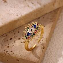 Evil Eye Rings For Women Stainless Steel Turkish Eye Ring Wedding Gothic Aesthetic Jewelry Sets - Golden Yellow 6 - View 9