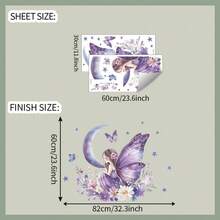 1pc Moon & Butterfly Girl Wall Sticker, Teenage Style Children's Room Decor, Bedroom Home Background Beautification