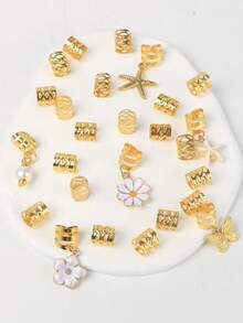 26个女士编发夹，沙滩发饰，个性化夏季假日编发夹，时尚复古，适合日常佩戴，发饰，配饰，编发夹，节日 - 金色 - 查看 5