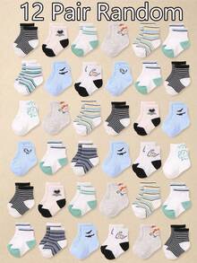 24/12/5 双装男婴休闲弹力中筒袜，适合 0-3 岁婴幼儿。袜子采用恐龙和条纹图案，舒适透气，吸湿排汗，百搭各种服饰，可作为礼物或日常穿着。婴儿袜、新生儿袜、幼儿袜 - 彩色 - 查看 10