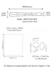 1 Set Men's Premium 3 PiecesTie, Pocket Square, Cufflinks Set, Soft Polyester Fabric, Blue