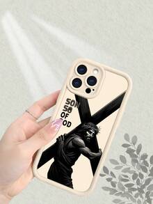 Christian Jesus Carrying Cross Print Phone Case, Son Of God Design, Thickened Shockproof Scratch - Resistant Frosted Comfortable Cover For IPhone 17, 16, 15, 14, 13, 12, 11, 7, X Series - 白色 - 查看 5