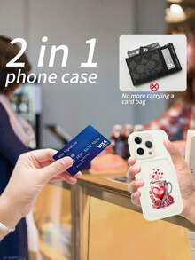 1个白色TPU纯色防震手机壳和1个白色粘性卡套（印有情人节咖啡杯爱心图案），二合一时尚多功能创意全包手机壳，适合作为生日/节日礼物送给女友/男友、闺蜜、配偶、伴侣、家人、同事、学生、老师。 - 彩色 - 查看 4