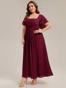 EVERPRETTY Elegant Chiffon Lantern Sleeve Burgundy Bridesmaid Dress, Wedding Guest Dress Spring - Burgundy - View 6