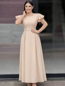 Elegant Midi Long Summer Dress For Women, Wedding/Party, Blue/Yellow Clothing For Women - Màu be - Xem 5