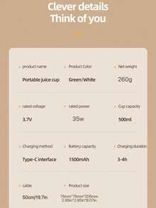 Stylish Personal Blender Cup - 1500mAh USB Rechargeable, Portable For Daily Use At Home, Office & On-The-Go - Multicolor - View 11