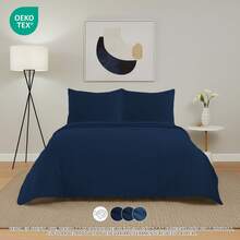 1 Juego De Colcha Boutí Liso 2-3 Piezas 5 Colores Diferentes Para Todas Las Estaciones -5 Medidas: Camas De 90cm, 105cm, 135cm, 150cm y 180cm- - Azul Marino - Ver 2