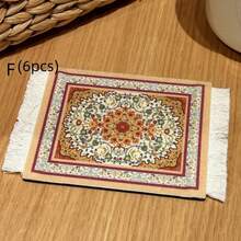 6件套方形流苏布艺桌垫咖啡杯垫复古波西米亚风新年情人节斋月家居派对装饰 - 彩色 - 查看 12