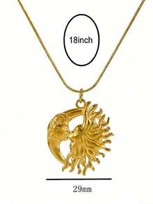 MECYLIFE 1pc Stainless Steel Sun & Moon Pendant Necklace, Personalized Kissing Couple Necklace, Minimalist Design For Women, Valentine's Day Gift - Yellow Gold - View 4