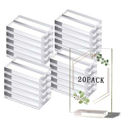 20个亚克力透明卡座，带卡槽，可用于桌面展示、婚礼指示牌、数码照片办公菜单会议等，透明座位卡架