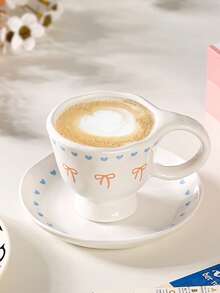 1pc Floral Bow Ceramic Cup, Dreamy Minimalist Ceramic Cup Suitable For Coffee, Cereal, Spring Home Decor And Easter Scenes - Multicolor - View 11