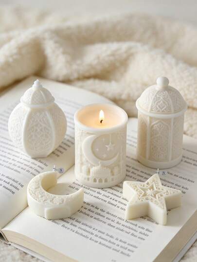 Vela blanca de Eid Mubarak, decoración de mesa de fiesta de Ramadán con esencia de aceite esencial de cera de soja, vela blanca de Ramadán de alta calidad de cera de soja y aceite esencial natural, decoración de fiesta de Eid Mubarak, artículos para el hogar