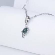 1 pieza Elegante y lujoso collar colgante de flor de tulipán de ágata incrustada en plata de ley 925, adecuado para uso diario, citas, regalos, fiestas y reuniones de mujeres - Plateado - Ver 1