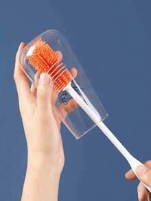高效硅胶瓶刷，适用于清洗瓶子、杯子、马克杯、罐子、咖啡杯、酒杯和其他容器 - 紅白色 - 查看 3