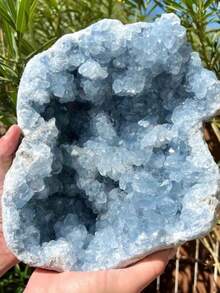 1 Stück Boho-Stil Celestit Cluster (natürliche Risse im Bergkristall, kein Schaden), einzigartiges blaues Mineralexemplar, Kristallgeode, geeignet für Heim- und Bürodekoration - Blau-Weiß - Übersicht 22
