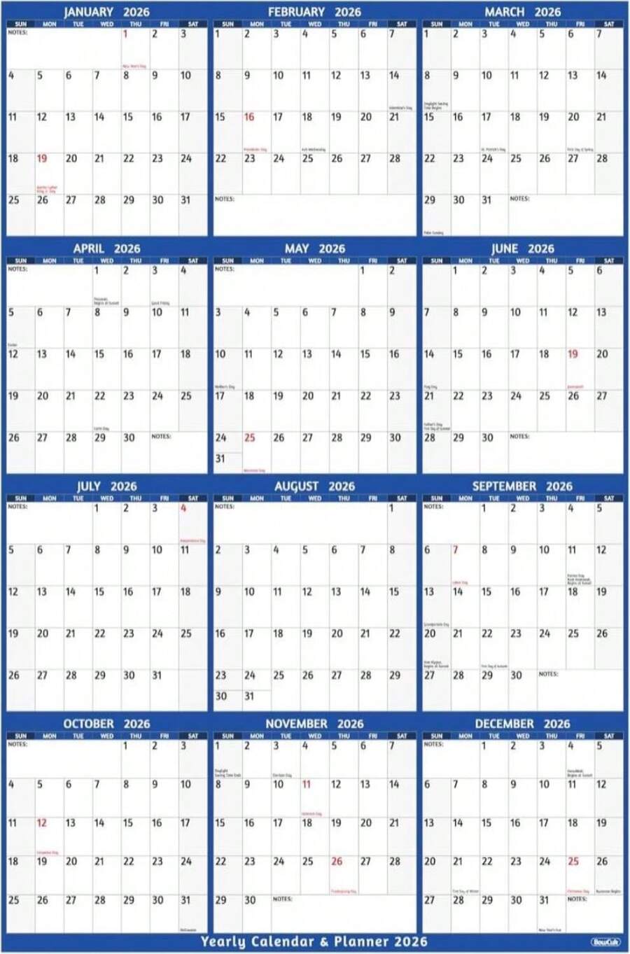 2026 Yearly Wall Calendar - Large Yearly Calendar 2026, Jan 2026 - Dec ...