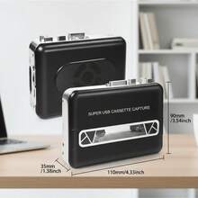 1个便携式自动反转磁带播放器，USB供电，立体声，带扬声器和耳机插孔，磁带转MP3转换器，双供电模式（USB/电池），工作电压≤36V - 不含电池