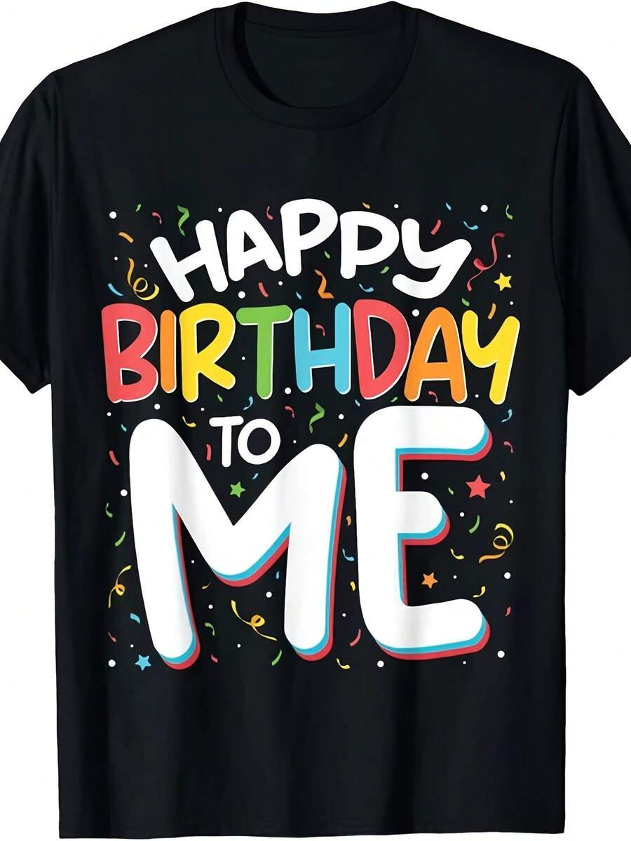 Camiseta de Talla Grande "Feliz Cumpleaños a Mí" para Fiesta de Cumpleaños Divertida, para Hombres y Mujeres, Unisex, de Algodón, Cuello Redondo - Camiseta Casual Cómoda y Transpirable - Regalo Perfecto para Cumpleaños, Uso Casual - Negro - Ver 1