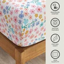 4-Piece Full Sheet Set Multi-Color Ditsy Floral Design Includes Top Sheet Fitted Sheet And 2 Pillowcases Soft Microfiber Bedding For Girls' Bedroom Or Guest Room - Floral - 查看 5