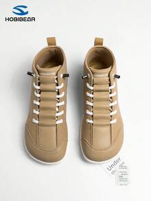 HOBIBEAR 新款男士运动鞋，时尚高帮软底帆布鞋，时尚学生鞋，女士四季宽头平底一脚蹬鞋，简约高帮情侣鞋 - 卡其色 - 查看 3