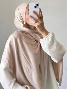 1pc Women's Jersey Hijabs, Minimalist Classic Solid Color Elegant Casual Edged Scarf, Premium Knit Modal Jersey Hijabs Scarf, Long Turban Style Headscarf Suitable For Daily Life, Outings And Gatherings,Accessories,Beach Towel - Multicolor - View 18