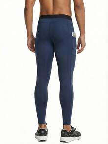 3pcs Men's Fitness Base Layer Pants, Sports Basketball Running Training Pockets Tight Elastic Quick-Dry Cropped Leggings - Black - View 8