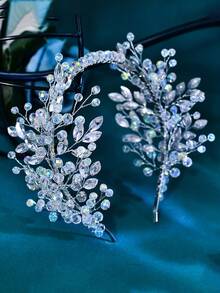 1件闪亮仿水晶水钻枝形发箍，新娘发饰，适合派对、仪式、音乐节等场合 - 銀色 - 查看 9