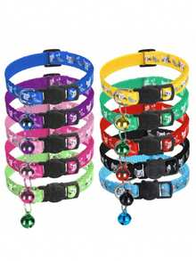 宠物猫项圈，防窒息可调节安全扣猫项圈，适合小型猫狗，10个装，随机款式 - 彩色 - 查看 7