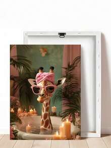 1幅异想天开的长颈鹿浴室艺术画，独特的浴缸墙面装饰，充满想象力的动物海报，可爱的丛林主题礼物，送给朋友的理想礼物，卧室艺术，客厅装饰，办公室装饰，浴室装饰，墙面艺术，墙面装饰，家居装饰，房间装饰，帆布墙画，海报，带框墙画，多种画框可选 - 彩色 - 查看 12