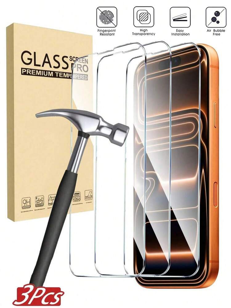 3pcs Ultra-Durable Full Screen HD Tempered Glass Screen Protector, Compatible With IPhone 17/17Pro/17Air/17Pro Max, 16/16Pro/16Plus/16Pro Max, 15/15Plus/15Pro/15Pro Max, 14/14Plus/14Pro/14Pro Max, 13/13Pro/13Pro Max, 12/11/11Pro/11Pro Max. Anti-Scratch, Anti-Shock, Anti-Fingerprint, 9H Hardness, Easy Installation. - Clear - View 6