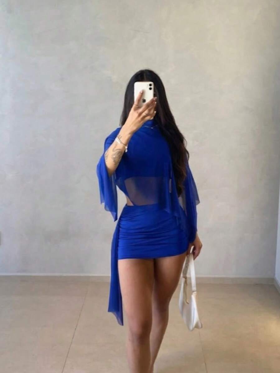 Caroline Women's Set: Top And Skirt In Suplex Fabric With Tulle. Shapes The Body, Perfect For Any Occasion. - Royal Blue - View 1