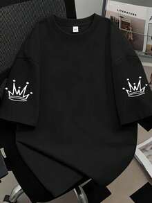 大码女式励志信仰主题文字图案印花圆领短袖T恤，柔软舒适，适合春夏日常休闲穿着，黑色 - 黑色 - 查看 2