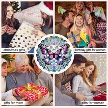 好运蝴蝶风铃，情人节礼物，户外蝴蝶装饰 - 送给女性、母亲和祖母的生日礼物，大型悬挂式蝴蝶风铃，3D雕刻花卉花园装饰，360度旋转风铃，庭院，户外 - 多 - 查看 4