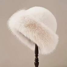 1PC Elegant Women's Artificial Fur Winter Hat - Comfortable And Warm Thick Mongolian Hat, Ear Protection, Fashionable And Simple Design, Cream/Brown/White/Black, Elastic Fit, Polyester Fiber, Hand Wash Only (Plush Winter Hat) - 奶茶色 - 查看 6