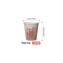 1 Set Brown Diamond Teardrop Disposable Plates, Napkins, Cups, Suitable For 25 Guests, Disposable Paper Plates Party Supplies For Birthday, Wedding, Theme Party, Family Picnic - Multicolor - View 6