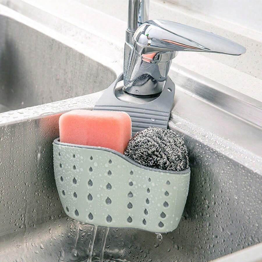 Kitchen Sink Drain Basket Hanging Bag, Faucet Sponge Holder, Vegetable Cleaning Pool, No Drill Storage Hanging Basket - Multicolor - View 1