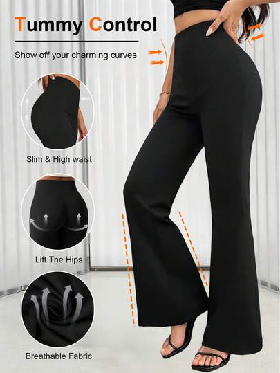 1pc Women's High Waist Leggings Yoga Pants, Slim Fit Flared Leg Trousers With Stretchy Lightweight Fabric, Casual Everyday Wear, Spring/Summer