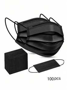 100pcs/Pack Disposable 3-Ply Protective Face Masks, High Quality, Comfortable Soft Inner Layer, Breathable, Dust-Proof, Sunscreen, Thickened Design, Suitable For Adults - Black - View 9