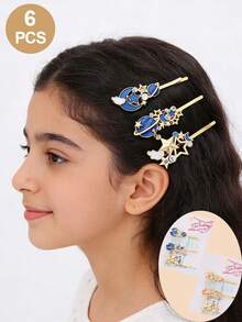 6PCS Girl Hair Accessories Cute Hair Clips, Star/Moon Hairpin, Starry Hairpin, Sweet Girl's Bang Clip, Moon And Star Clip, One-Word Clip, Hair Clip, Girls Hair Accessories, Headwear,Best Gift - Multicolor - View 2