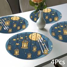 2片/4片/6片装硅胶餐垫，饰有月亮和伊斯兰灯笼图案，伊斯兰节日礼物，阿拉伯风格节日装饰，适用于餐桌、咖啡吧，四季皆宜，可水洗，可作餐垫、杯垫、沥水垫、厨房餐桌垫、室内/室外派对装饰、家居装饰，理想礼物 - 彩色 - 查看 4